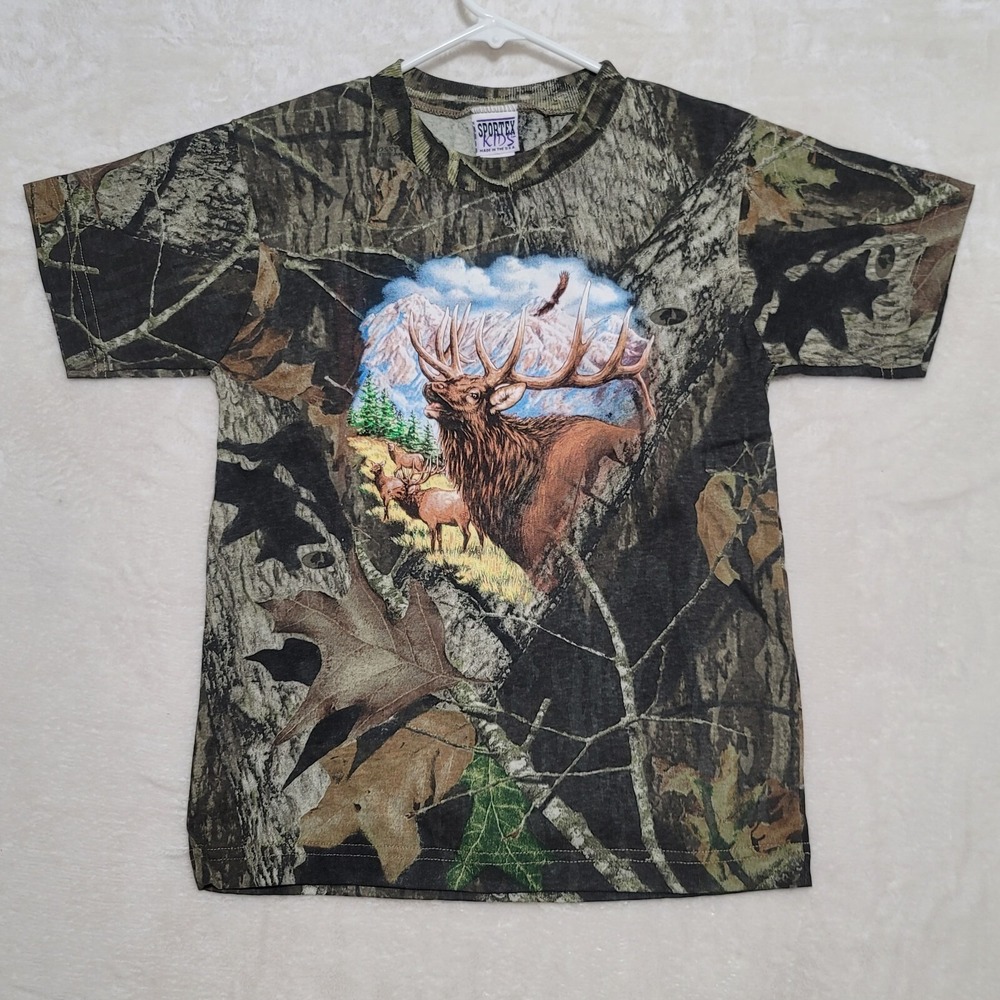 Mossy Oak Kids Camo T Shirt Size L Large Short Sleeve Camouflage Casual Elk